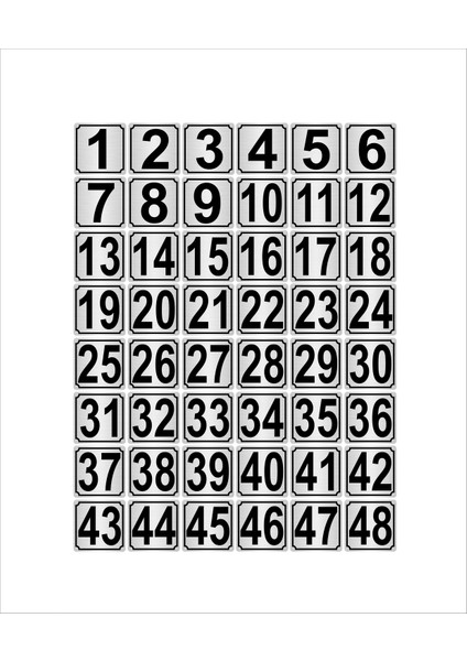 Metal Kapı Masa Dolap Numarası 10 x 10 cm 48'li 1-48 Gümüş