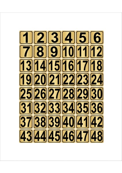 Metal Kapı Masa Dolap Numarası 15 x 15 cm 48'li 1-48 Altın