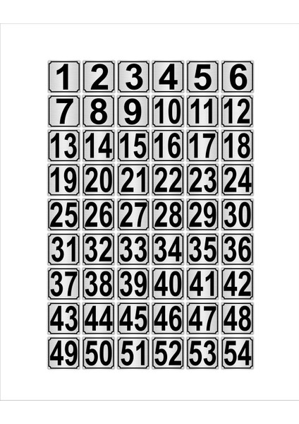 Metal Kapı Masa Dolap Numarası 15 x 15 cm 54'lü 1-54 Gümüş