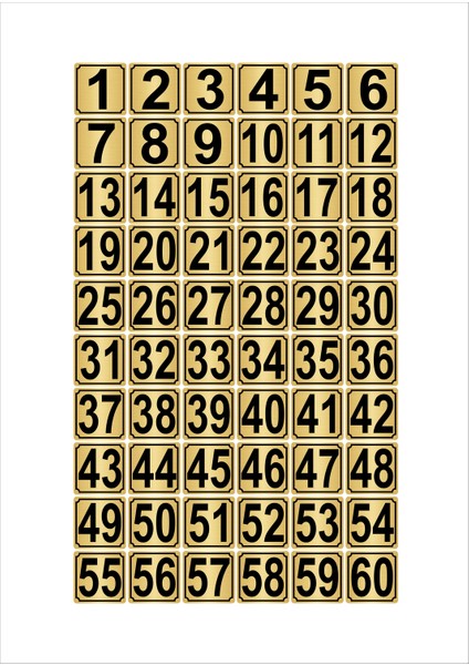 Metal Kapı Masa Dolap Numarası 7 x 7 cm 60'lı 1-60 Altın