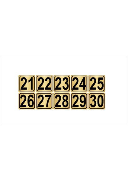 Metal Kapı Masa Dolap Numarası 7 x 7 cm 10'lu 21-30 Altın