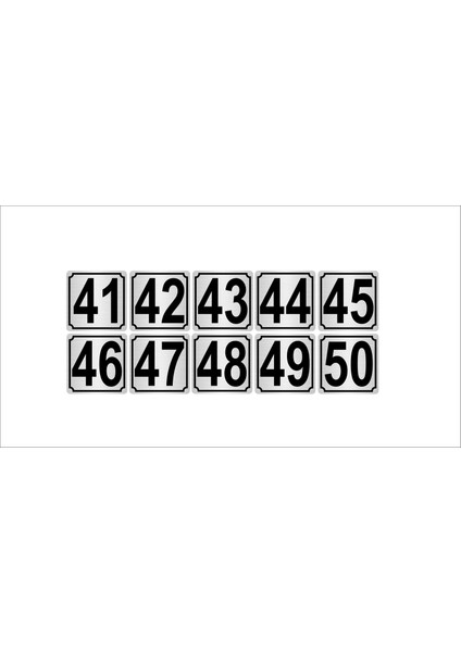 Metal Kapı Masa Dolap Numarası 7 x 7 cm 10'lu 41-50 Gümüş