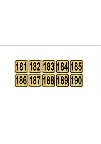 Metal Kapı Masa Dolap Numarası 7 x 7 cm 10'lu 181-190 Altın