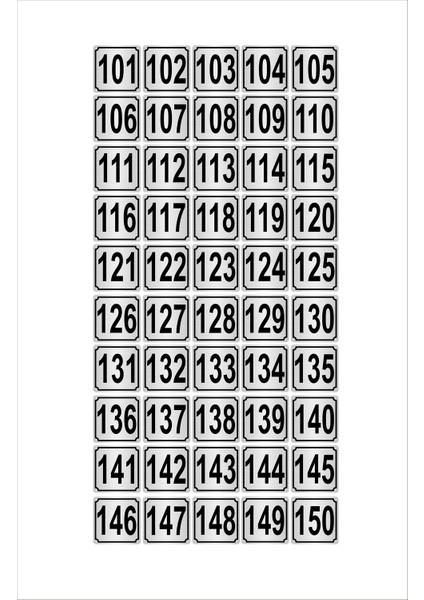 Metal Kapı Masa Dolap Numarası 7 x 7 cm 50'li 101-150 Gümüş