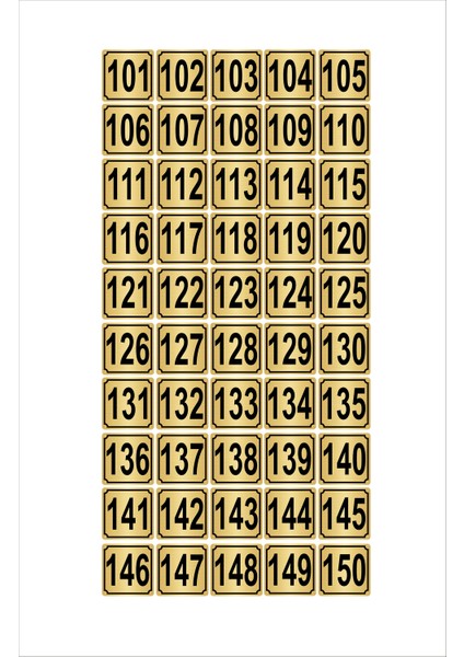 Metal Kapı Masa Dolap Numarası 10 x 10 cm 50'li 101-150 Altın