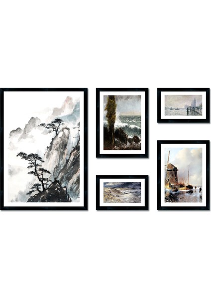 Dokulu Tablo Seti Çerçeveli 5li Set 120 x 70 cm