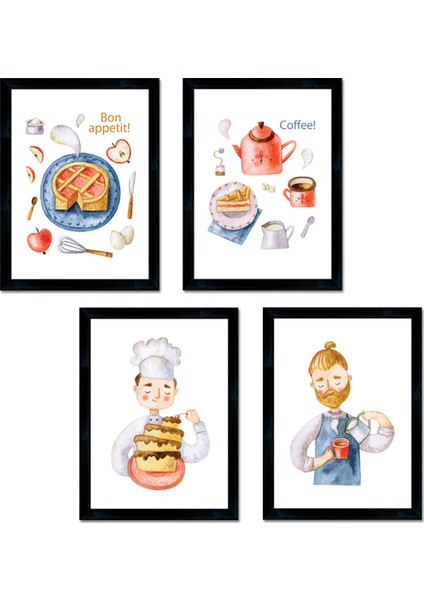 Dokulu Tablo Seti Çerçeveli 4lü Set 80 x 85 cm