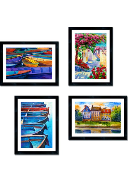 Dokulu Tablo Seti Çerçeveli 4lü Set 85 x 85 cm