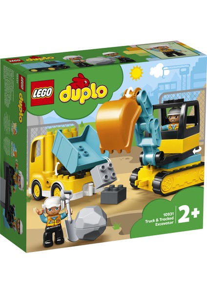 ® DUPLO® İnşaat Kamyon ve Paletli Kazıcı 10931 - 2 Yaş ve Üzeri Çocuklar için Kazıcı ve Damperli Kamyon İçeren Eğitici Yapım Seti (20 Parça)