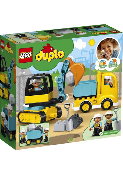 ® DUPLO® İnşaat Kamyon ve Paletli Kazıcı 10931 - 2 Yaş ve Üzeri Çocuklar için Kazıcı ve Damperli Kamyon İçeren Eğitici Yapım Seti (20 Parça)