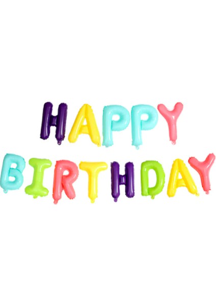 Makaron Renkli Happy Birthday Harflerinden Folyo Balon