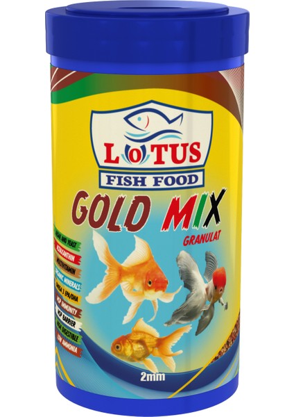 Gold Mix Granulat 250 ml Kutu Astaxanthin Alae Sarımsak Omega-3 Japon Balığı Yemi 100 gr