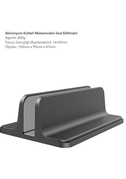 N17 Dikey Genişliği Ayarlı Laptop Macbook Bilgisayar Standı Space Gray