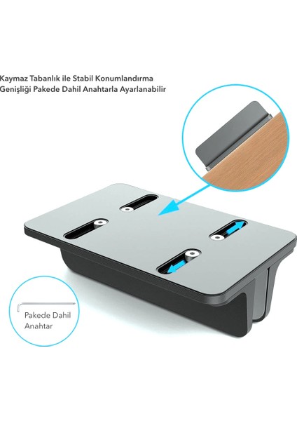 N17 Dikey Genişliği Ayarlı Laptop Macbook Bilgisayar Standı Space Gray