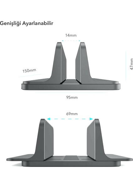 N17 Dikey Genişliği Ayarlı Laptop Macbook Bilgisayar Standı Space Gray