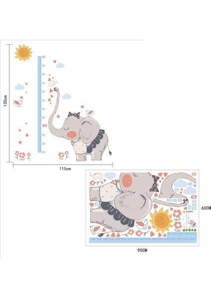 Bebek Çocuk Odası Boy Ölçen Fil Pvc Duvar Sticker