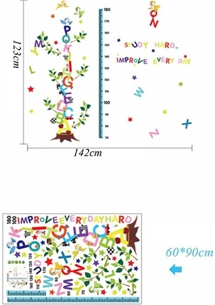 Çocuk Bebek Odası Boy Ölçer Harfler Pvc Duvar Sticker fiyatları