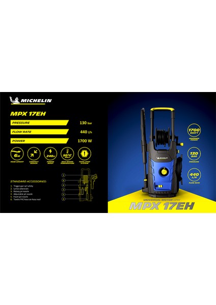 MPX17EH 1700W 130Bar Profesyonel Basınçlı Yıkama