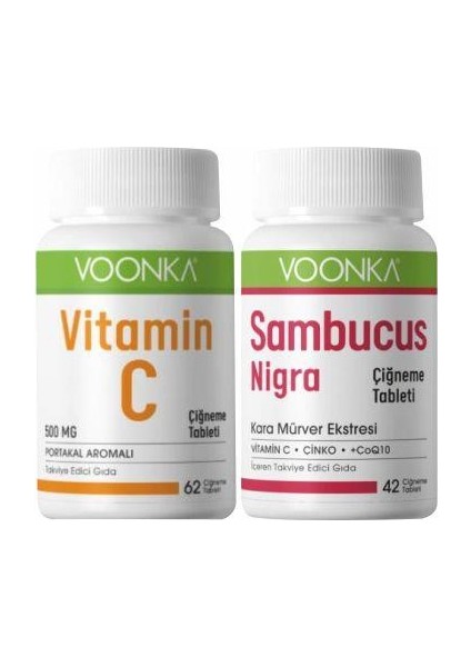Vitamin C 62 Tablet + Voonka Sambucus Nigra 42 Çiğnenebilir Tablet