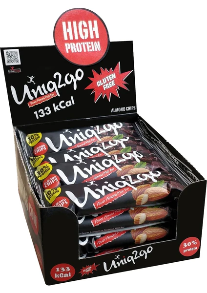 UNIQ2GO Power Midi 16'lı Kutu %100 Naturel Badem Parçaıklı Proteinli Bar 38 gr