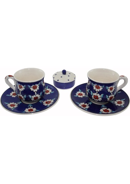Otantik Çini Asi ve Mavi Lotus Çiçeği Desen Fincan Takımı 2'li