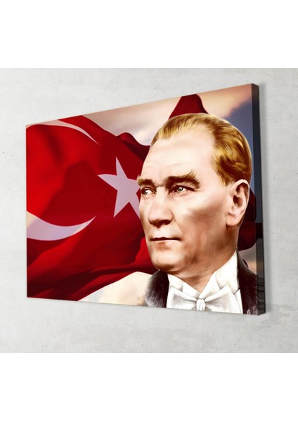 Artas Ay Yıldız Bayrak ve Atatürk Kanvas Tablo