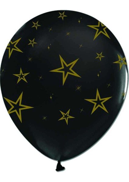 Çepeçevre Gold Yıldızlar Baskılı Siyah Balon 10'lu