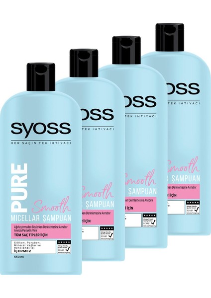 Syoss Pure Smooth Mıcellar Sampuan 500 ml x 4 Adet