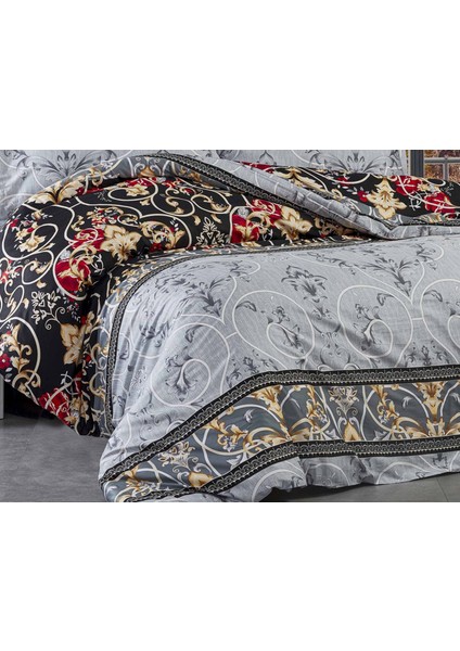 Fabricator Delux Saten 83 Tel Pamuk Saten Çift Kişilik Nevresim Takımı DESEN:12139 Siyah-Gri