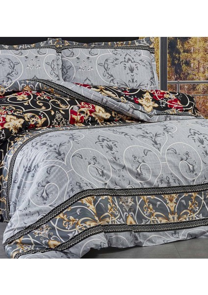 Fabricator Delux Saten 83 Tel Pamuk Saten Çift Kişilik Nevresim Takımı DESEN:12139 Siyah-Gri