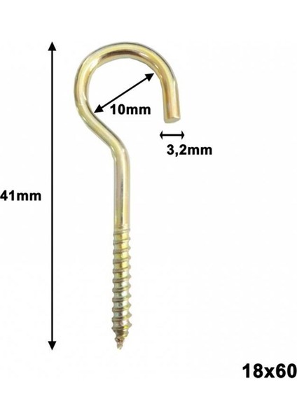 Piton Açık Kancalı Vida 18X60Mm - 10Lu