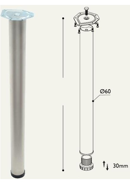 Masa Ayağı 11.180 - 60Mm Krom 80Cm 4'lü