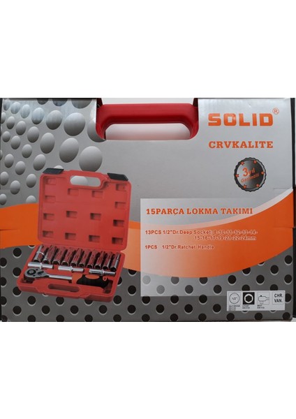 Lokma Takımı Solid 14 Parça 1/2" 6 Köşe Derin Lokma Takımı