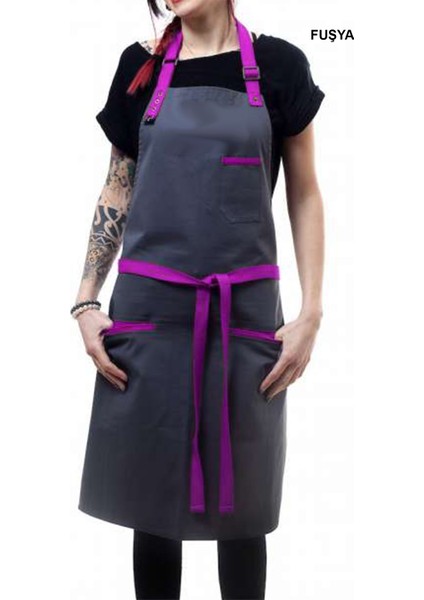 Askılı Önlük Şef Barista Aşçı Kuaför Tattoo Garson Önlüğü Fuşya fiyatları