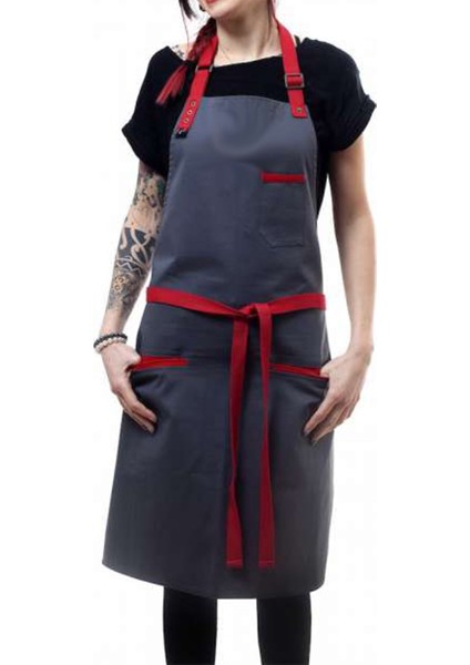 Askılı Önlük Şef Barista Aşçı Kuaför Tattoo Garson Önlüğü Kırmızı