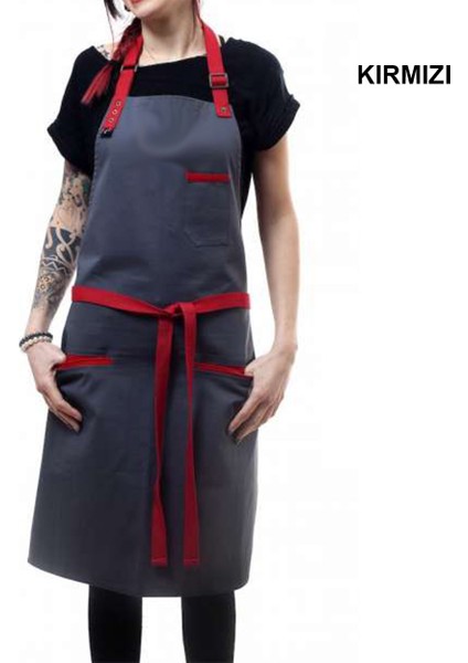 Askılı Önlük Şef Barista Aşçı Kuaför Tattoo Garson Önlüğü Kırmızı fiyatları