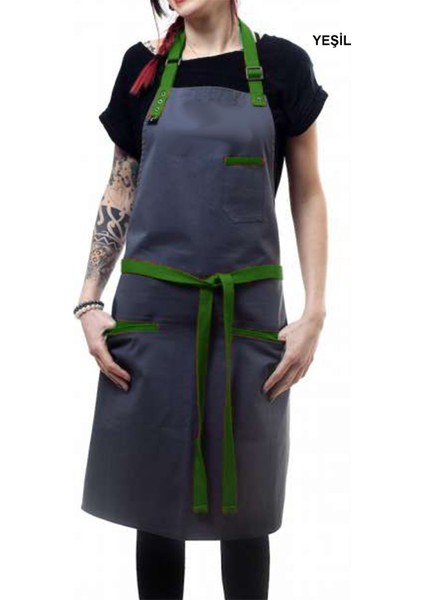 Askılı Önlük Şef Barista Aşçı Kuaför Tattoo Garson Önlüğü Yeşil fiyatları