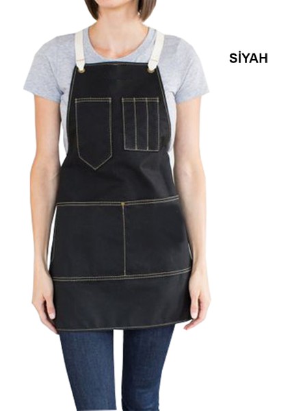 Askılı Önlük Şef Barista Aşçı Kuaför Tattoo Garson Önlüğü Siyah fiyatları