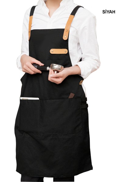 Askılı Önlük Şef Barista Aşçı Kuaför Tattoo Garson Önlüğü Siyah fiyatları