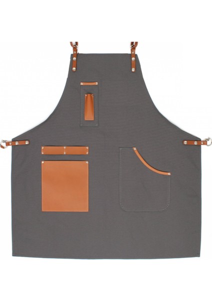 Askılı Önlük Şef Barista Aşçı Kuaför Tattoo Garson Önlüğü Gri