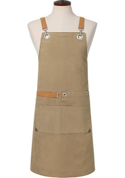 Askılı Önlük Şef Barista Aşçı Kuaför Tattoo Garson Önlüğü Krem Rengi
