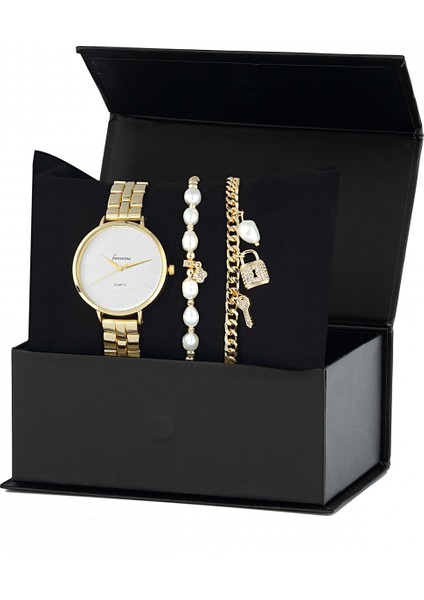 Altın Kaplama Kol Saati Bileklik Kombin Set