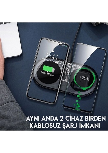 Wxhk-01 Simple 2in1 Kablosuz Wireless Şarj 18W - Siyah