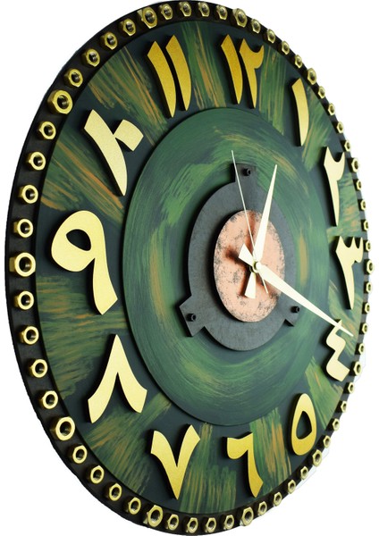 TASARIM AHŞAP DUVAR SAATİ SOMUN GREEN ARAPÇA 50 cm