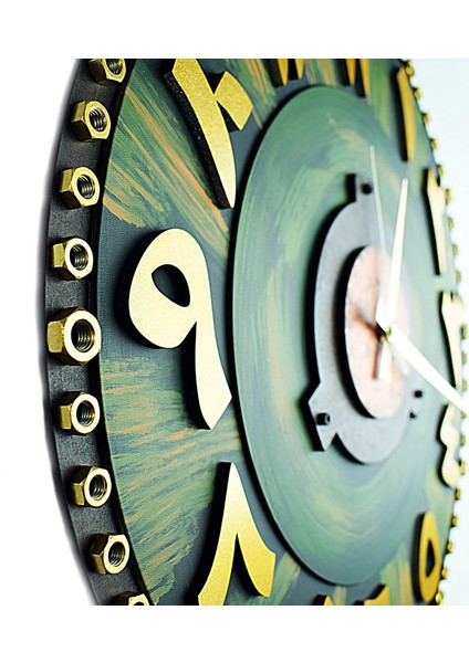 TASARIM AHŞAP DUVAR SAATİ SOMUN GREEN ARAPÇA 50 cm