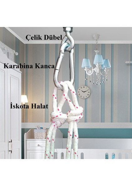 Ahşap Yastıklı Bebek Tavan Salıncağı - Kırmızı