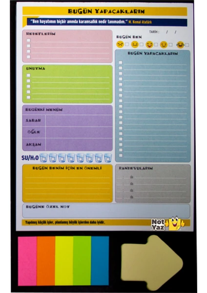 Günlük Ders Planlayıcı A5 Ebat 30 Yapraklı 5 Renk Ayraç ve 20 Yaprak Yapışkanlı Bloknot