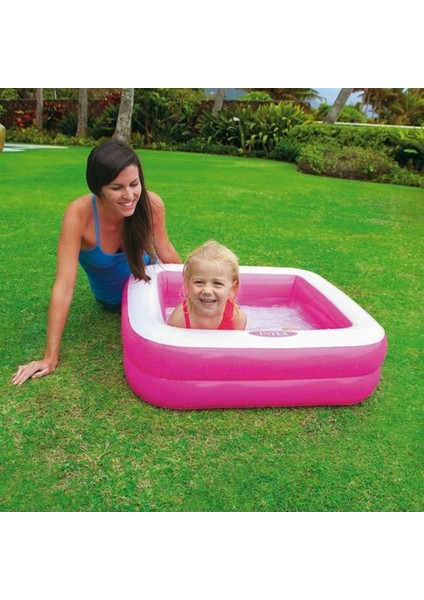 Vardem Mini Kare Şişme Taban Havuz 86 x 86 x 25 cm Pembe