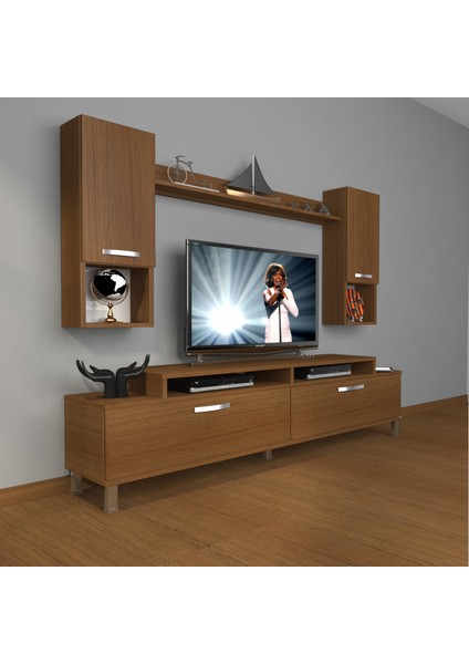 Ekoflex 5da Mdf Krom Ayaklı Tv Ünitesi Tv Sehpası Naturel Ceviz