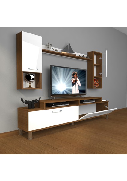 Ekoflex 5da Mdf Krom Ayaklı Tv Ünitesi Tv Sehpası Ceviz Beyaz